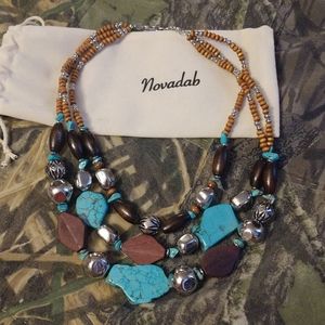Novadab Turquoise & Wood Beads Necklace